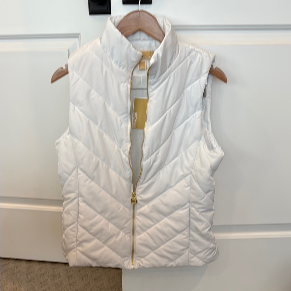 White Quilted Vest with Gold Accents, Michael Kors
